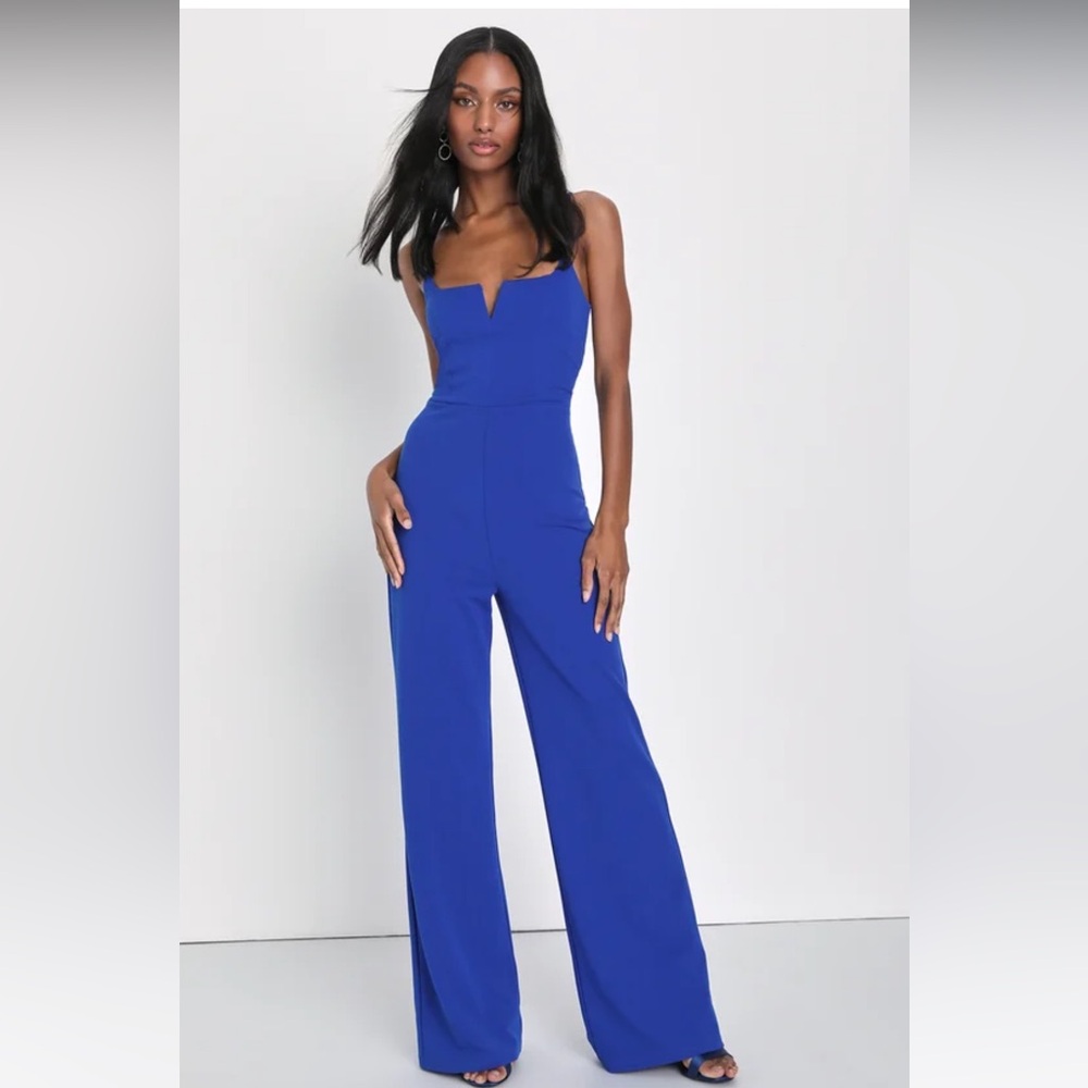 Cheers to Chic Royal Blue Sleeveless Wide-Leg Jumpsuit